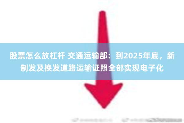 股票怎么放杠杆 交通运输部：到2025年底，新制发及换发道路运输证照全部实现电子化